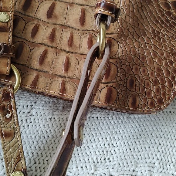 BRAHMIN Small Crossbody Croc Brown Leather Bag Purse - Picture 8 of 12
